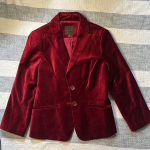 THE LIMITED burgundy velvet fitted blazer